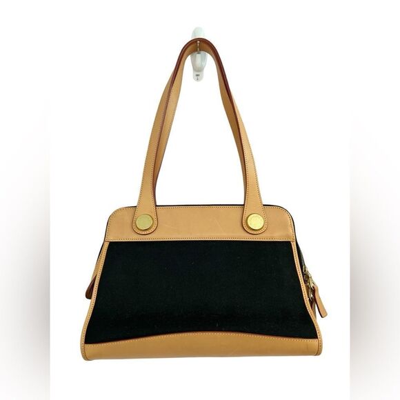 Vintage Dooney & Bourke Black Canvas & Naked Tan Leather East West Carpet Bag - Picture 6 of 15